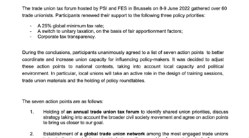 Outcomes of the Trade Union Tax Forum