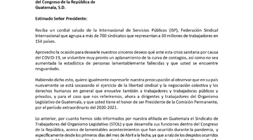 Carta de la ISP al Congreso de Guatemala