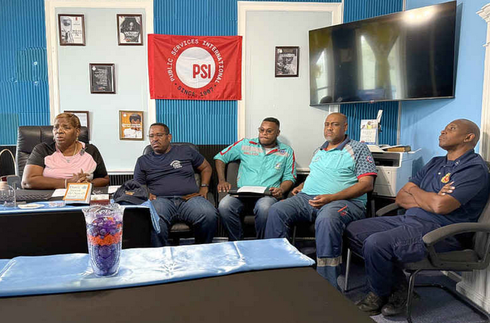 WICSU-PSU President Sharon Cangieter with (from left) Eric Chase (Fire Dept.), Jean Illidge (Ambulance Dept.) , Alvin Daniel (Ambulance Dept.) and Glenn Macnach (Fire Dept.)
