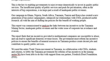 Funding Public Services - not Foreign Profits: Rethinking Tanzania's Mining Tax Incentives